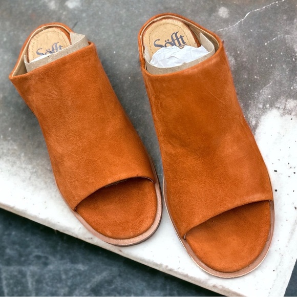 NIB Sofft Carrey Slide Sandals Suede Pumpkin 7.5M 38.5 - Picture 2 of 12